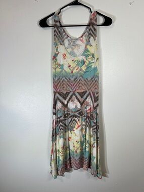 American Rag Floral Chevron Tank Dress in Aqua, Yellow, Pink and Brown